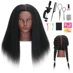 Mannequin  with Human Hair 16''  Manikin Doll  with  Real Human Hair Mannequin  for Braiding Hairstylists  Students Practice Styling with Free Clamp Holder-Black
