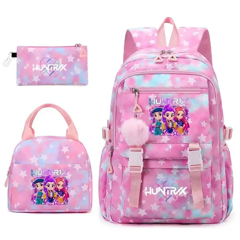 3-Piece School Backpack Set for Girls Teens, Back to School Pink Star Backpack with Lunch Bag Pencil Pouch, 15.6in Laptop Bag, Cute Cartoon Anime Style Shoulder Bag for Girls, Back to School Travel Birthday Gift