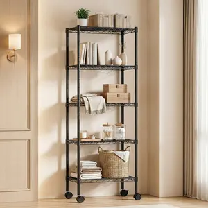 Heavy-Duty Adjustable Wire Shelving Unit with Casters Ideal for garages, kitchens, pantries, laundry rooms, and office storage Easy assembly