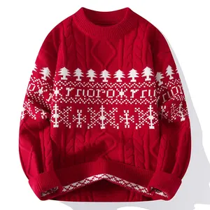 Trendy High-Quality Ins Style Solid Color Knit Sweater for Men Autumn Winter Casual Shirt Collar Fashionable Warm Loose Pullover Sweater Christmas Tree Holiday Atmosphere Unisex Couple’s Daily Versatile Trendy Crew Neck Sweater