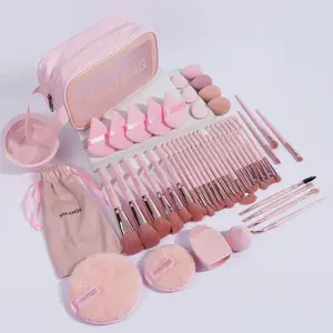 MAANGE Makeup Tool Set 49pcs/Set Makeup Tools Storage Bag, Soft Brushes, Beauty Sponge, Powder Puffs, Face Wash Puff, Brush Cleaner Mat & Bag Cosmetic Pink
