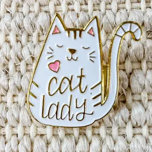 Cat Lady White Enamel Pin