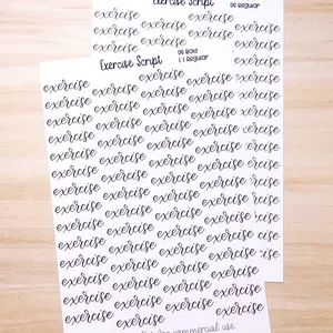 Exercise Script Planner Sticker Sheet 56 Stickers Bujo Calligraphy