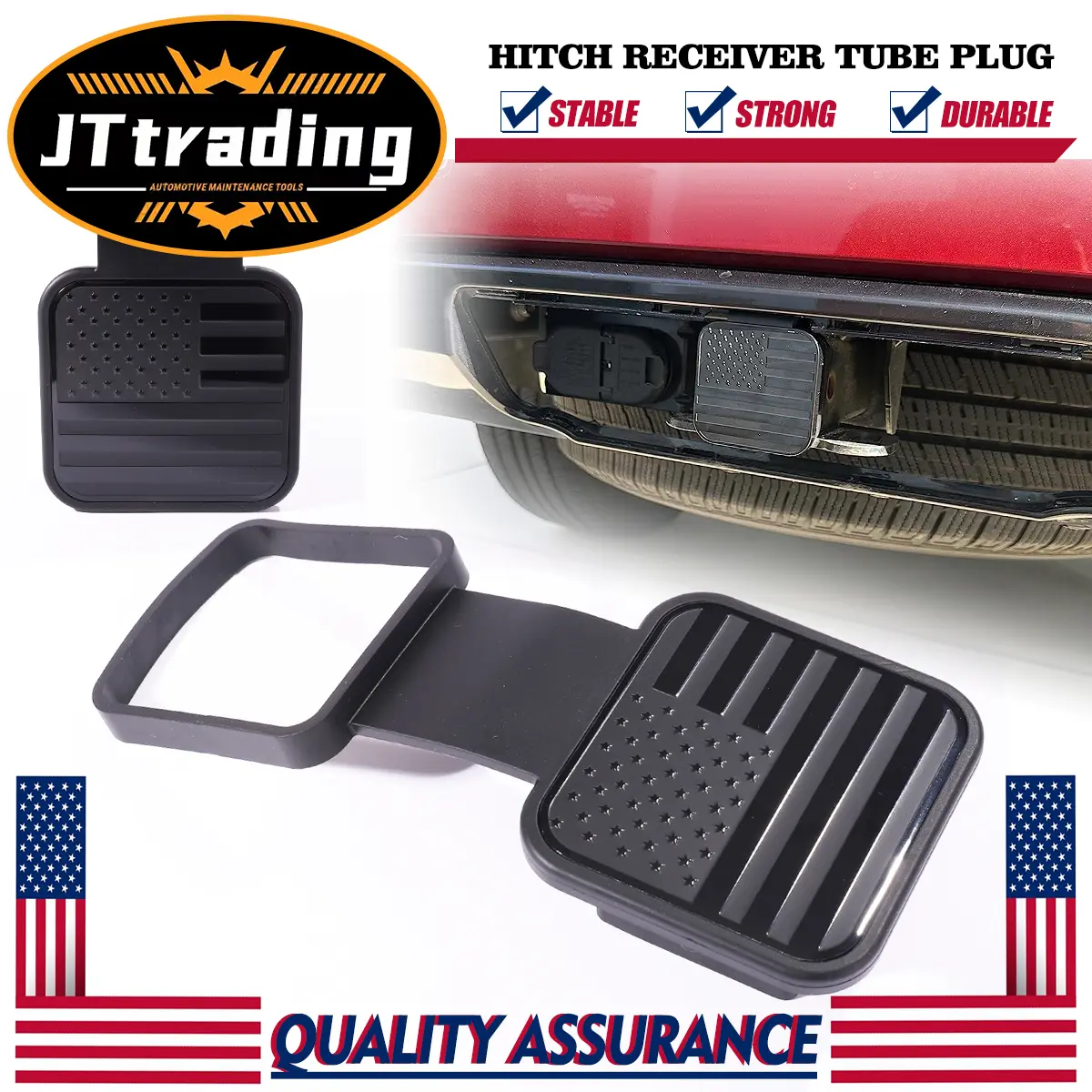 Trailer Hitch Covers Black USA Flag Tow Hitch Covers 2 Inch with the American Flag Black Square Mouth for Car Decorations Protections Rubber Hitch Receiver Cover Truck Car Accessories campingessentials