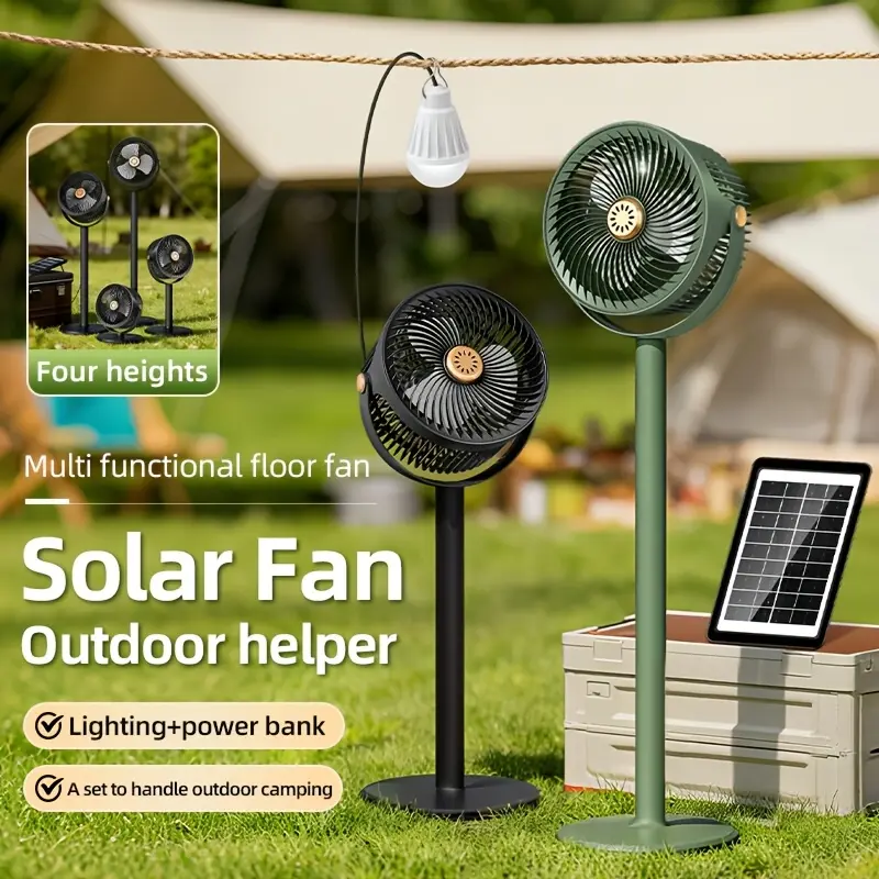 Solar Powered Portable Fan 5-Speed 4 Height Floor/Table Fan - Indoor/Outdoor Camping Emergency