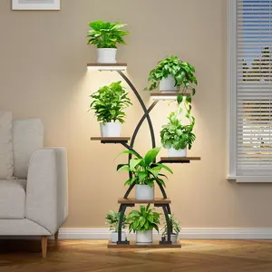 POZILAN Plant Stand Indoor with Grow Lights - 6 Tiered Plant Shelf Indoor, 36“ Corner Plant Shelves for Indoor Plants Multiple, Metal Curved Plant Flower Holder Display Rack for Patio, Balcony, Home Decor Room Gift