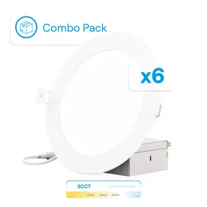 Infibrite 6 Inch 3CCT Selectable 12W 1050LM Thin LED Ceiling Light Kit, Dimmable, Wet Rated (6 Pack)