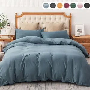 3 Pieces Jersey Knit Duvet Cover Set 100% T-Shirt Cotton Super Soft Comfy Bedding Set with Zipper Closure   1   Comforter and 2 Pillow Shams Bedsheet Sets