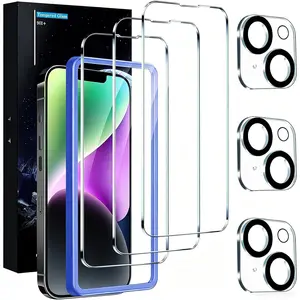 [True 9H+ Shatterproof] 3 Pack for  14 Screen Protector Tempered Glass Film, with 3 Pack Camera Lens Protector Accessories, Phone Case Friendly, with Alignment Frame, Ultra
