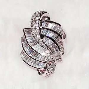Statement Baguette CZ Ring for Women, Exaggerated Geometric Art Lines Cross Wrap Ring, Sparkly Chunky Fashion Jewelry for Daily Wear Nightclub Party Birthday Gift