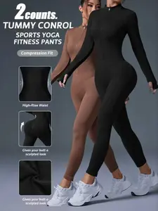 Women's Seamless Yoga Jumpsuit, Tight-Fitting Zip-Up Design, Soft Nylon Spandex Fabric, Ideal for Gym and Outdoor Activities, Sportswear Jumpsuits