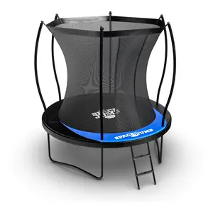 SpaceJump Lunar 8 Foot Trampoline, Outdoor Round Bouncer with Safety Net, Black