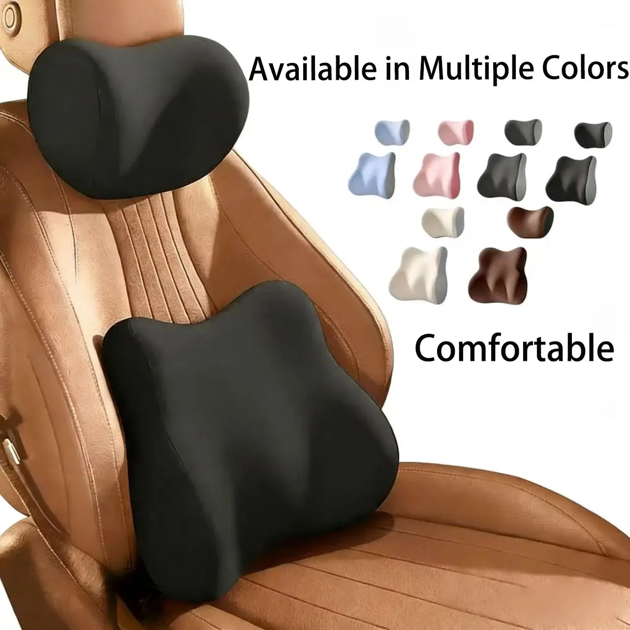 2026 New Minimalist Black Car Seat Headrest-Lumbar Support Set, Ergonomic Memory Foam Neck Pillow-Cushion with Adjustable Straps, Soft Yet Firm Support Auto Accessory for Driving Pain Relief