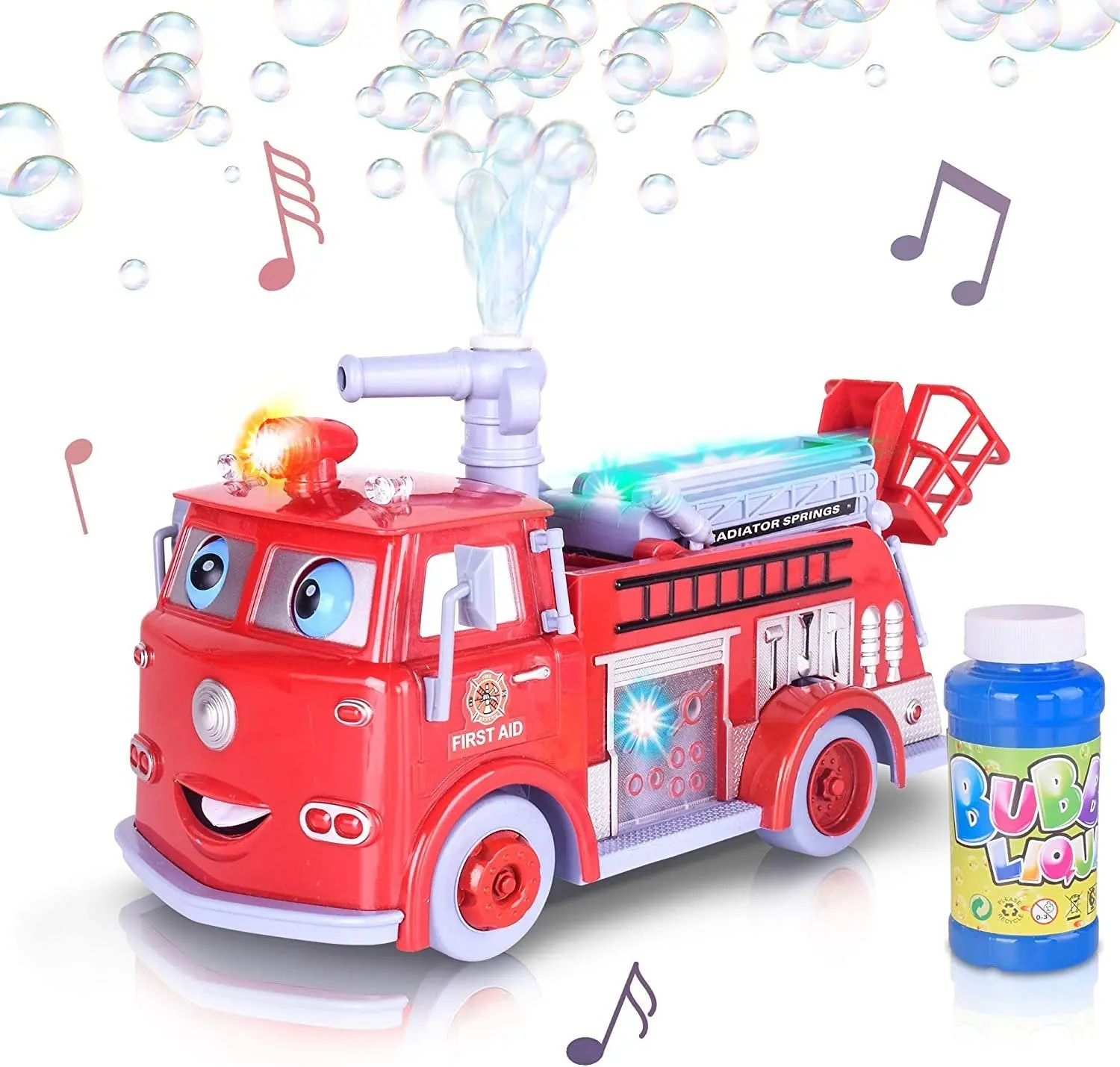 ArtCreativity Multifunction Party Bubble Machine - Fire Engine/Train Model Toy Vehicles for Kids, LED Lights, Fun Siren Sounds, Bump & Go Function, 2 Options, Batteries-Powered Continuous Bubble Blasting for Birthdays, Imaginative Play