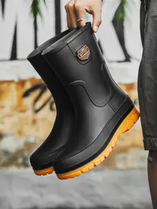 Men's Waterproof Drawstring Rain Boots, Stylish Long Design in Three Trendy Colors, Anti-Slip for Outdoors & Commute, Waterproof Wellington Boots