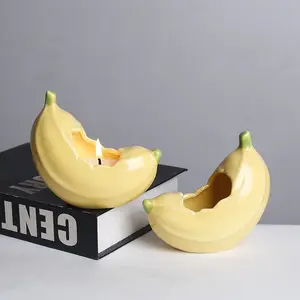 Creative Ceramic Candle Holder Banana Scented Wax Empty Cup Desktop Decoration Soy Wax Souvenir Gift, Tabletop Ornament