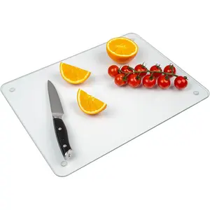 Tempered Glass  Board for Kitchen, 12 x 16 Inch Clear  Board with Non-Slip  for Countertop, Dishwasher Safe, Rounded Corner Board, Shatter, Heat & Scratch Resistant-Clear