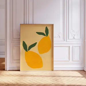 Lemon Wall Art – Still Life Citrus Fruit Poster, Minimalist Kitchen Print, Yellow Lemon Artwork, Room Decor, Unframed