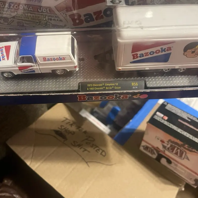 M2 Hauler 1973 Chevy c-10 with 1955 Blair gasser in trailer. Bazooka bubble gum