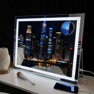 Hollywood LED Vanity Mirror, Bedroom Dressing Table, 58×46cm White Touch Control, 3 Light Modes, Rechargeable Light Strip Mirror