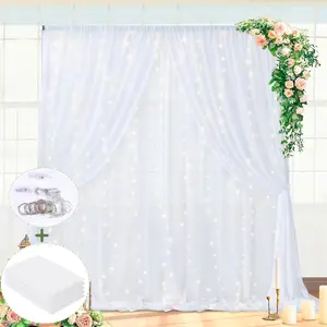 20 ft x 8 ft White Backdrop Curtains Sheer Chiffon Backdrop 4 Panels 5ft x 8ft Photo Backdrop Drapes for Birthday Party Wedding Decorations