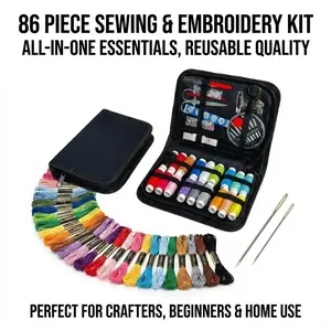 110-Piece Sewing & Embroidery Kit with Thread Portable Zipper Case Needles Scissors & Repair Essentials for Crafting Enthusiasts