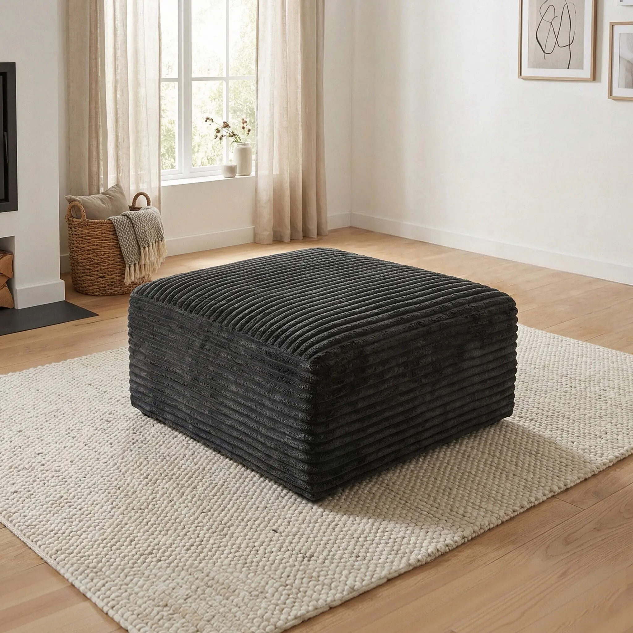 Boneless Ottoman for Sofa Plush Corduroy Cloud Velvet  Couch, Ottoman Foot Rest, End of Bed Bench,for Living Room, Bedroom, Entryway