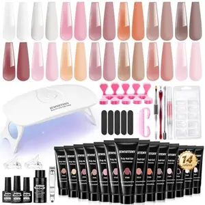JEWHITENY Poly Extension Gel Nail Kit 14 PCS Poly Gel With Mini Nail Lamp Poly Nail Gel Kit with Slip Solution Basic Nail Art Tools Beginner Kit