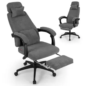 COSTWAY - Reclining Office Chair Chenille Fabric Upholstered Computer Desk Chair-Gray