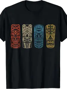 Vintage Tiki Hawaiian Polynesian Mask Four Totems Gift T-Shirt Men Clothing Tops Graphic T Shirts Vintage T Shirt Streetwear.jpgSame style for men and women  summer short-sleeved printed T-shirt pure 220G