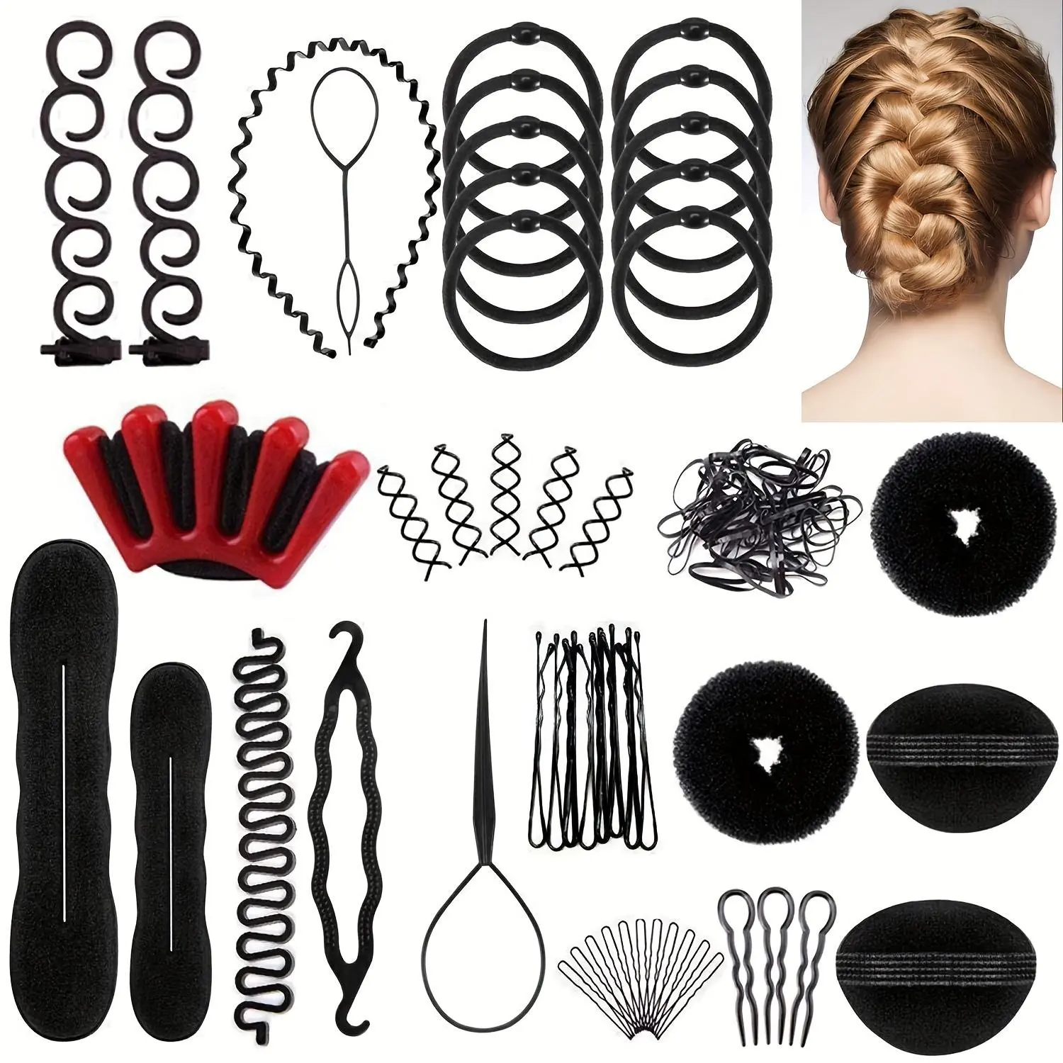 81Pcs Hair Bun Maker Braid Tool Set Clip Donut Sweet Roll Hairpin Flower Bud Hair Braider Bridal Hair Accessories Styling Tools Twist Braid Headband Hair Curler Rollers Hair Curler Comb