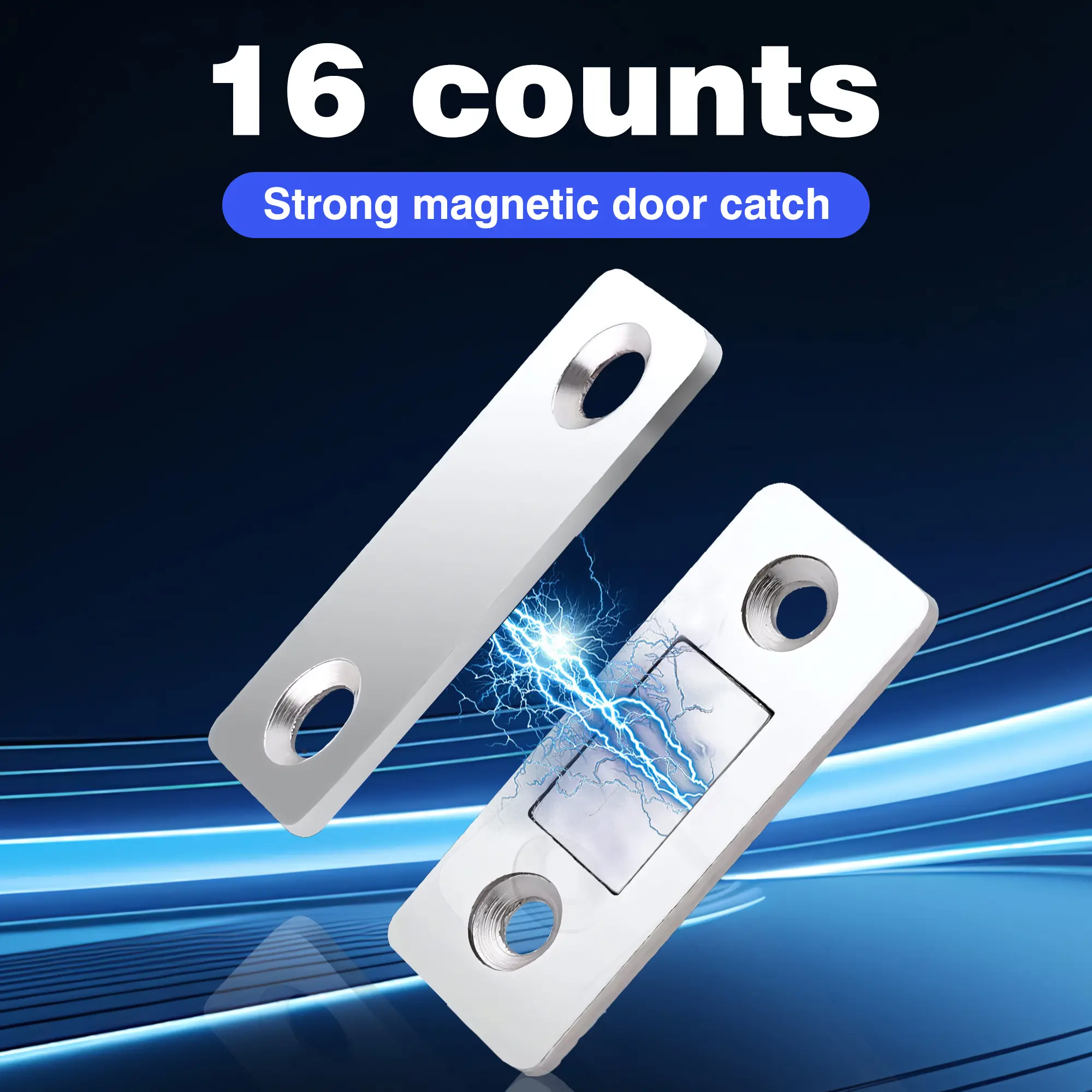 16-Count Cabinet Magnetic Catch Hardware - Cabinet Locks with Adhesive + Screws, No Drilling or Screwing Installation, Rust-Resistant Steel, Powerful Magnets for Long-Lasting Use