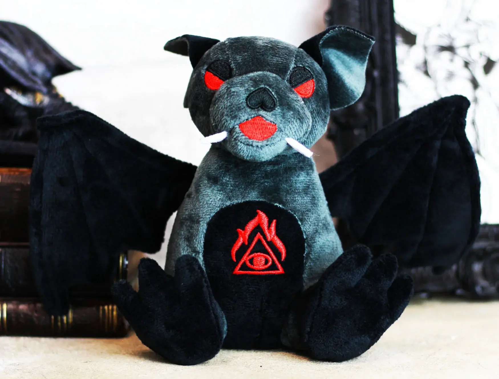 Ebros Fantasy Blood Sucking Demonic Vampire Dracula Bat Luxe Soft Plush Toy Doll, 6.75" Tall, 8" Wide, 6.75 Inches, 6 oz Home Decor Statue & Figurine