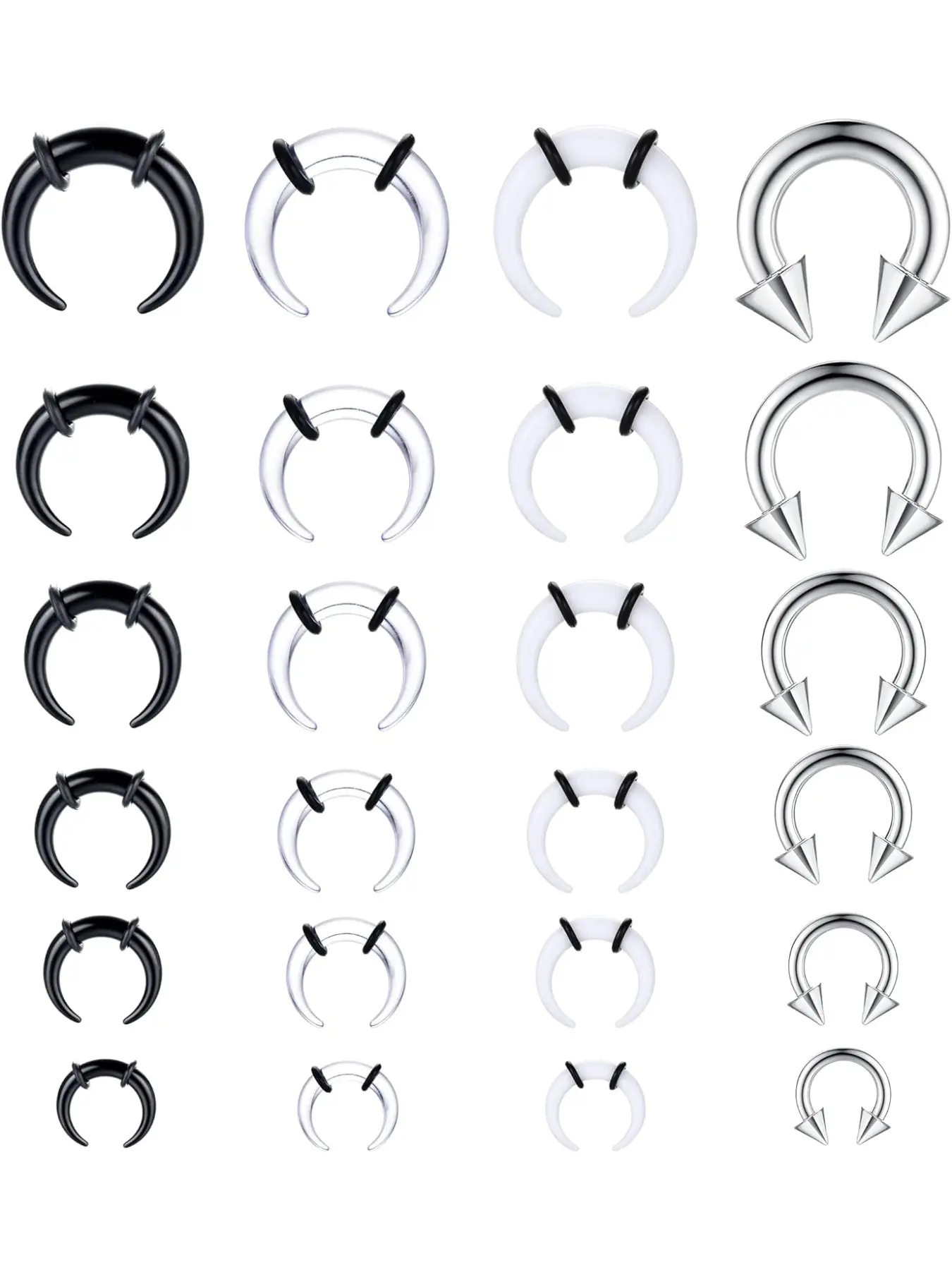 14G-4G Acrylic Pincher Tapers Septum Ring C Shape Stainless Steel Buffalo Stretcher Expander with Black O-Rings Body Piercing Jewelry for Stretching Pierced Nose Ear Cartilage Nose Expanders