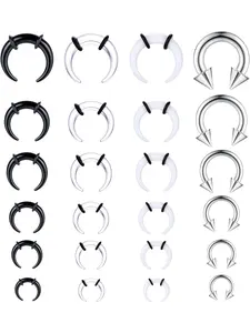 14G-4G Acrylic Pincher Tapers Septum Ring C Shape Stainless Steel Buffalo Stretcher Expander with Black O-Rings for Stretching Pierced Nose Ear Cartilage Nose Expanders