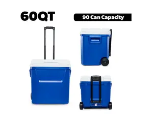Rugged Laguna 60QT Wheeled Cooler - Blue Mobile Insulated Bin with 90 Can Capacity for Outdoor Adventures