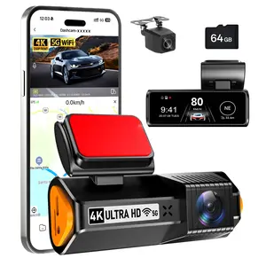 Car-specific 2-lens dash cam, front view 4K and rear view 2.5K, car dashboard camera recorder with WiFi, comes with 64GB memory card, APP control, 4K ultra HD night vision, loop recording, G-sensor, wide-angle dash cam car video recorder