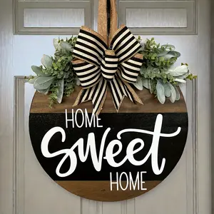 Home Sweet Home Letter & Bowknot Design Door Hanger, Wooden Hanging Sign, Festive Decorations for Home Front Door, Front Porch Decor, Welcome Gift for Any Occasion