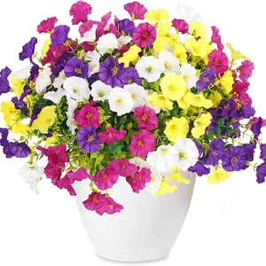 12 Bundles Morning Glory Artificial Decorative Flowers for Outdoor Decoration UV Resistant Fake Plastic Plants Artificial Greenery for Indoor Outdoor Garden Patio Window Box Home Decor