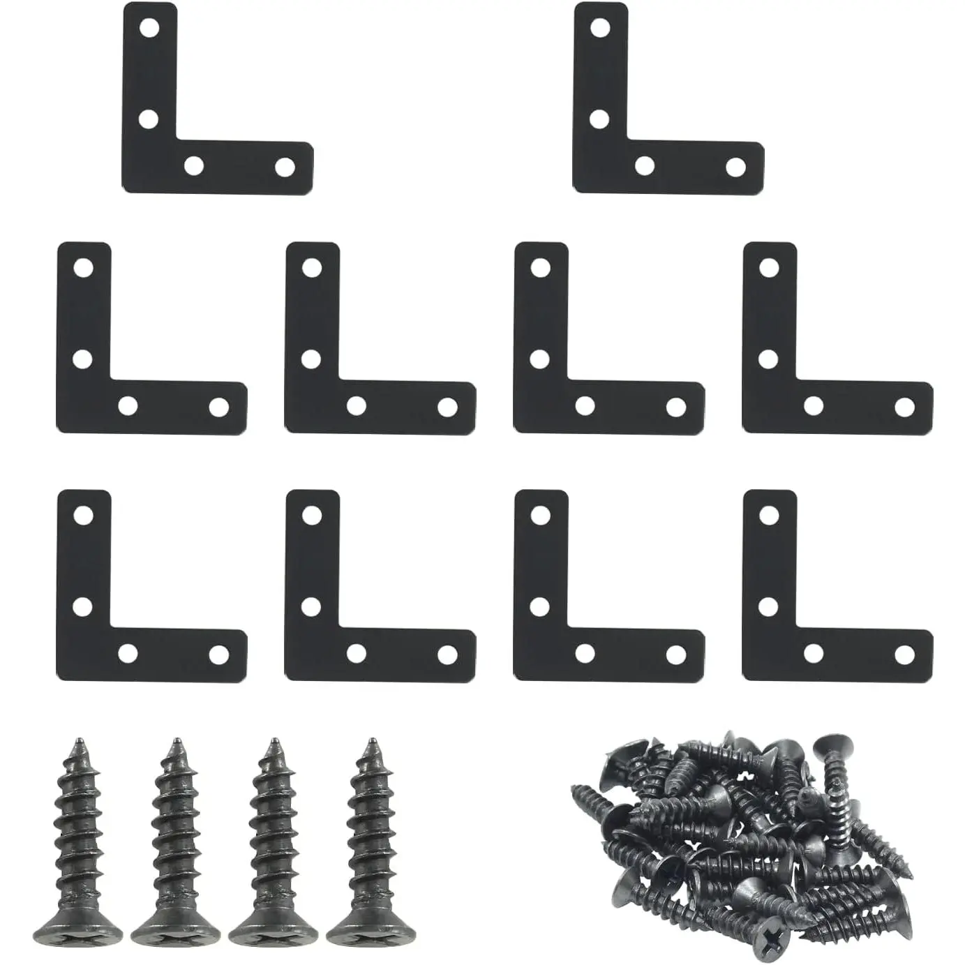 10 count 2 x 2 Inch L Bracket Corner Brace (50 X 50mm), Iron Flat Corner Bracket Heavy Duty, Metal L Shaped Bracket Support Brace, Right Angle Bracket Repair Plates with Screws