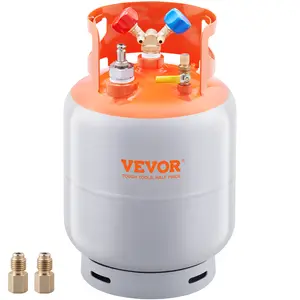 VEVOR Refrigerant Recovery Tank with Float Switch - 30 lb. Capacity ac Recovery Tank with ¼ to ½ Adaptor, Reusable Recovery Tank HVAC for All Refrigerant, Prevent Overflow, with Trace Amount of N₂