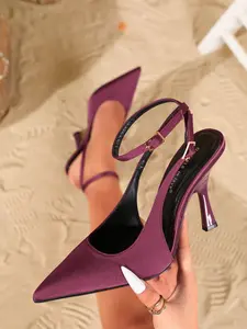 On feet& in love Women's Elegant Pointed Toe Stiletto Heels Footwear, Patent Leather, Metal Buckle, All-Season, Perfect for Dresses and Weddings