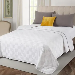 Lightweight White 100% Cotton Comforter Twin Size, All Seasons Bedspread Thin Cotton Filled Blanket, Durable Breathable Quilt Insert for Hot Sleepers (Twin, Block)