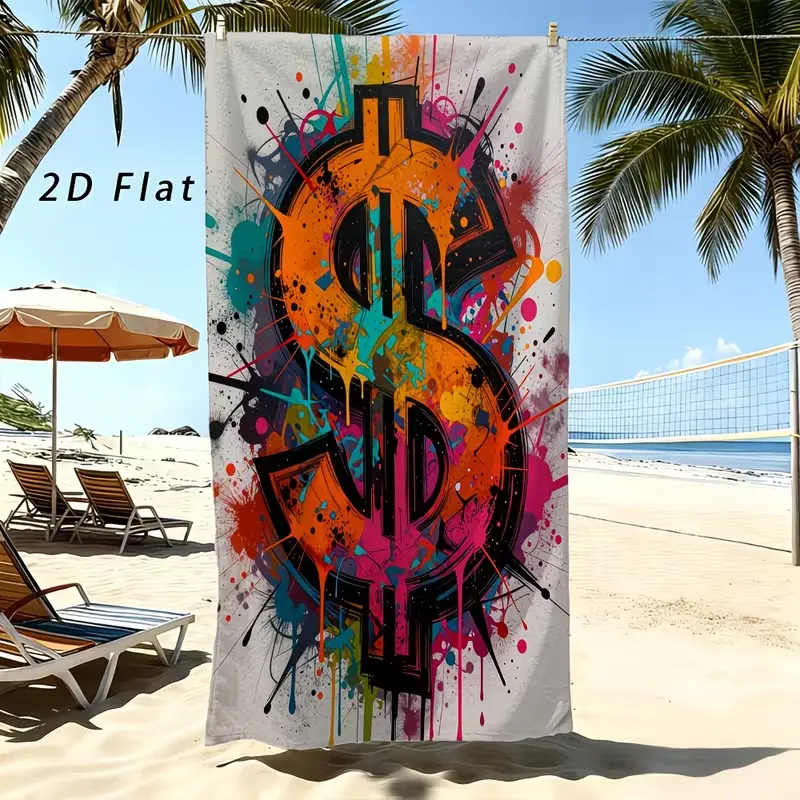 Oversized Microfiber Beach Towel - Unisex Modern Graffiti Dollar Sign Print, Vibrant Paint Splash Street Art, Quick Dry for Adult Summer Vacation, Ideal Home/Bathroom Gift