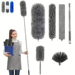 Microfiber Duster with 110.24inch Telescopic Extension Pole Kit for High Ceilings, Cleaning Fan Spider Webs, Reusable and Washable Lightweight Ceiling Fan Nets, Blinds, Microfiber Duster Extendable, Flexible Microfiber Duster Set, Ceiling Dusting Tool, Bl