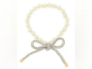 Rhinestone Bow & Pearl Beads Bracelet