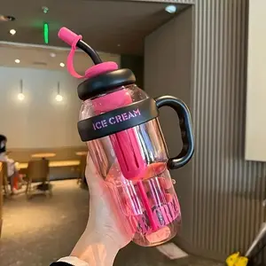 1300ML Large Capacity Plastic Cup, Leak-Proof Sports Water Bottle, Durable PC Material, with Handle and Straw, Ideal for Outdoor Activities, Gym Bottle