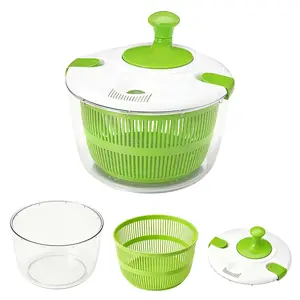 Fresh Salad Spinner Large Salad Spinner 5QT with Lid & Double-Lock Handle, Manual Lettuce Spinner & Vegetable Dryer, Fruit and Vegetable Washer, Easy Spin Salad Dryer Bowl, Kitchen Colander for Lettuce, Herbs, Greens & Produce  Utensils