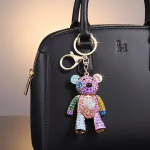 Sweet Colorful Full Crystal Big Bear Key Chain with Rhinestone Accents Fashionable Bag Accessory for Stylish Keys and Versatile Use