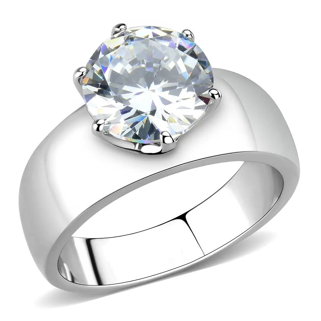 Women's Wide Band Solitaire CZ Stainless Steel Wedding Ring - Elegant Fashion CZ Rings, Elegant Fashion Rings